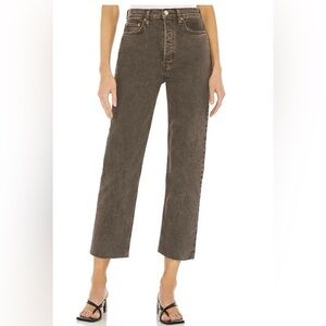 RE/DONE 70s Ultra High Rise Stove Pipe Raw Washed Chocolate Jeans Size 28